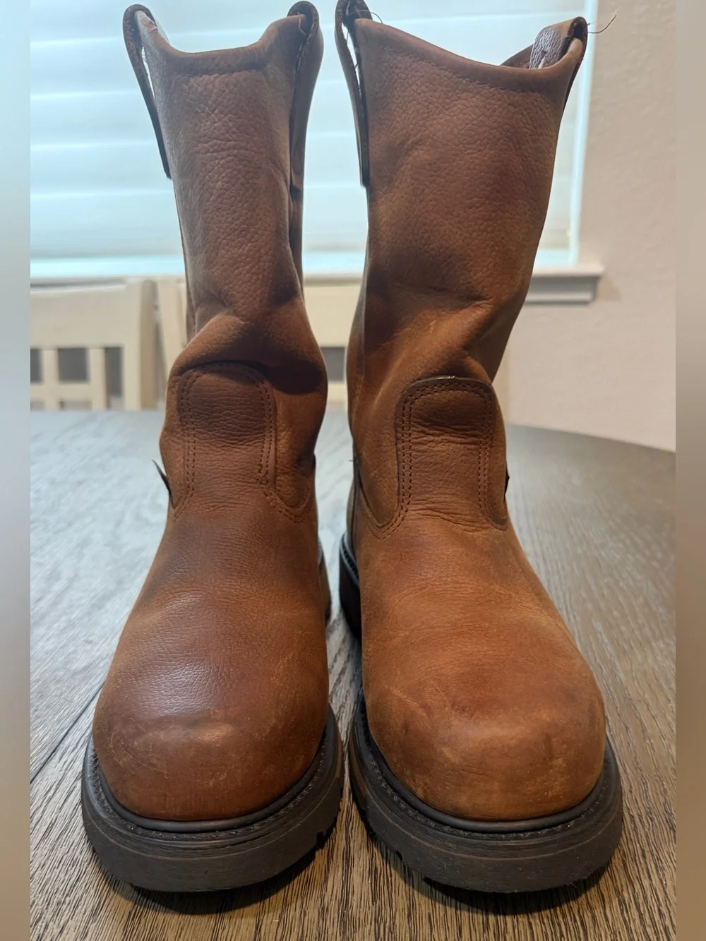 Men's Brown Genuine Leather Pull-On Steel-toes Work Boots